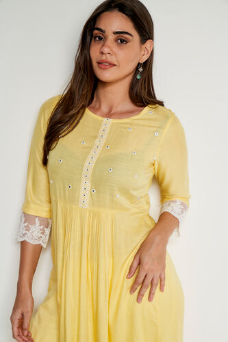 Yellow Solid Flared Kurta, Yellow, image 3